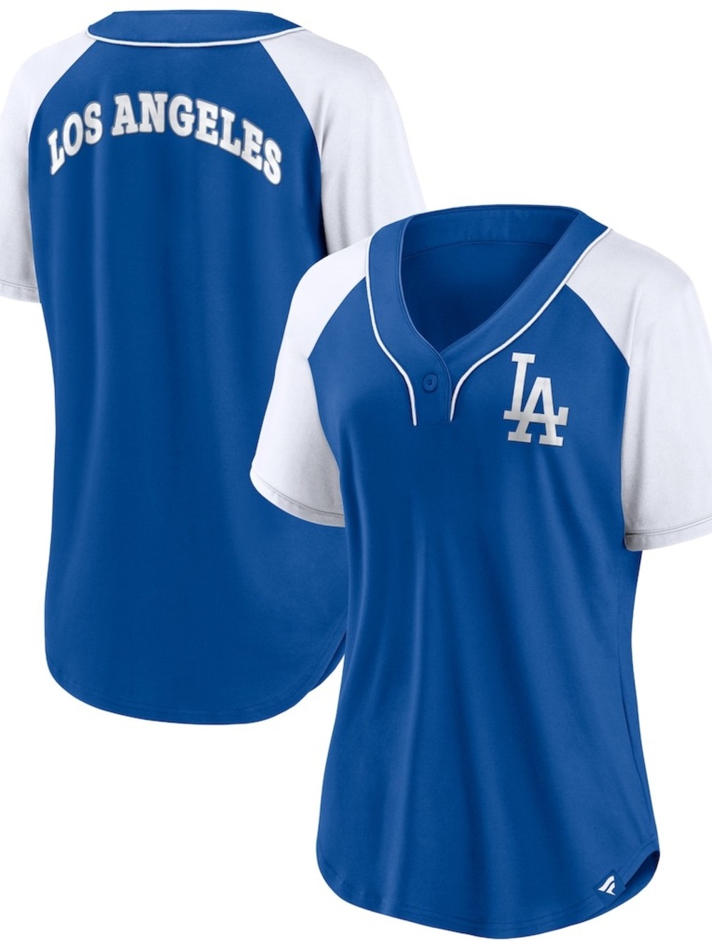 2023 Fanatics LA Dodgers Raglan V-Neck Tee with Silver Sparkle Lettering - S